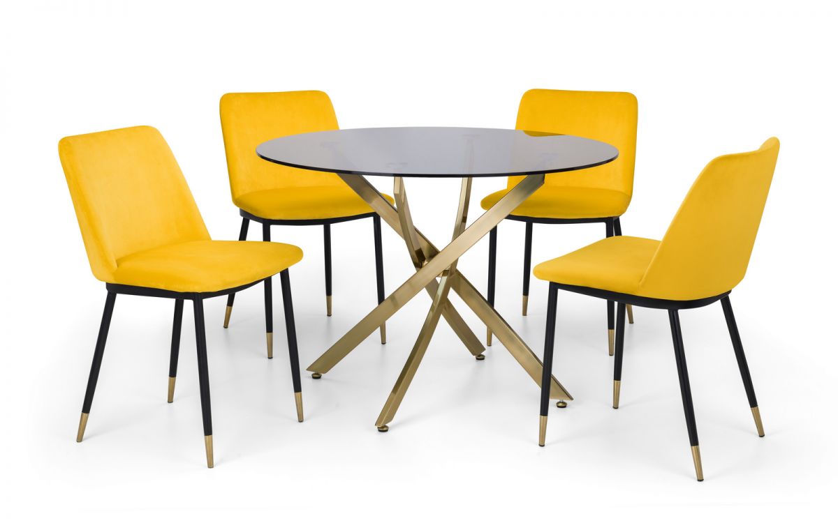 Montero Round Table & 4 Delaunay Mustard Chairs