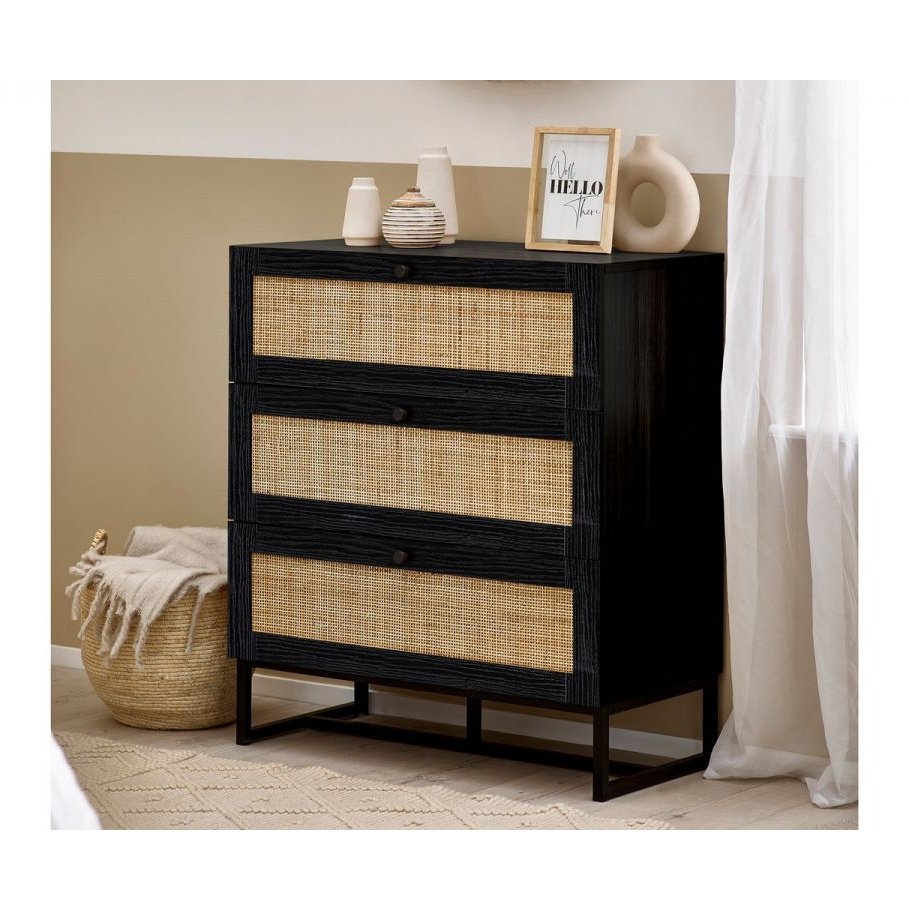 Padstow 3 Drawer Chest - Black