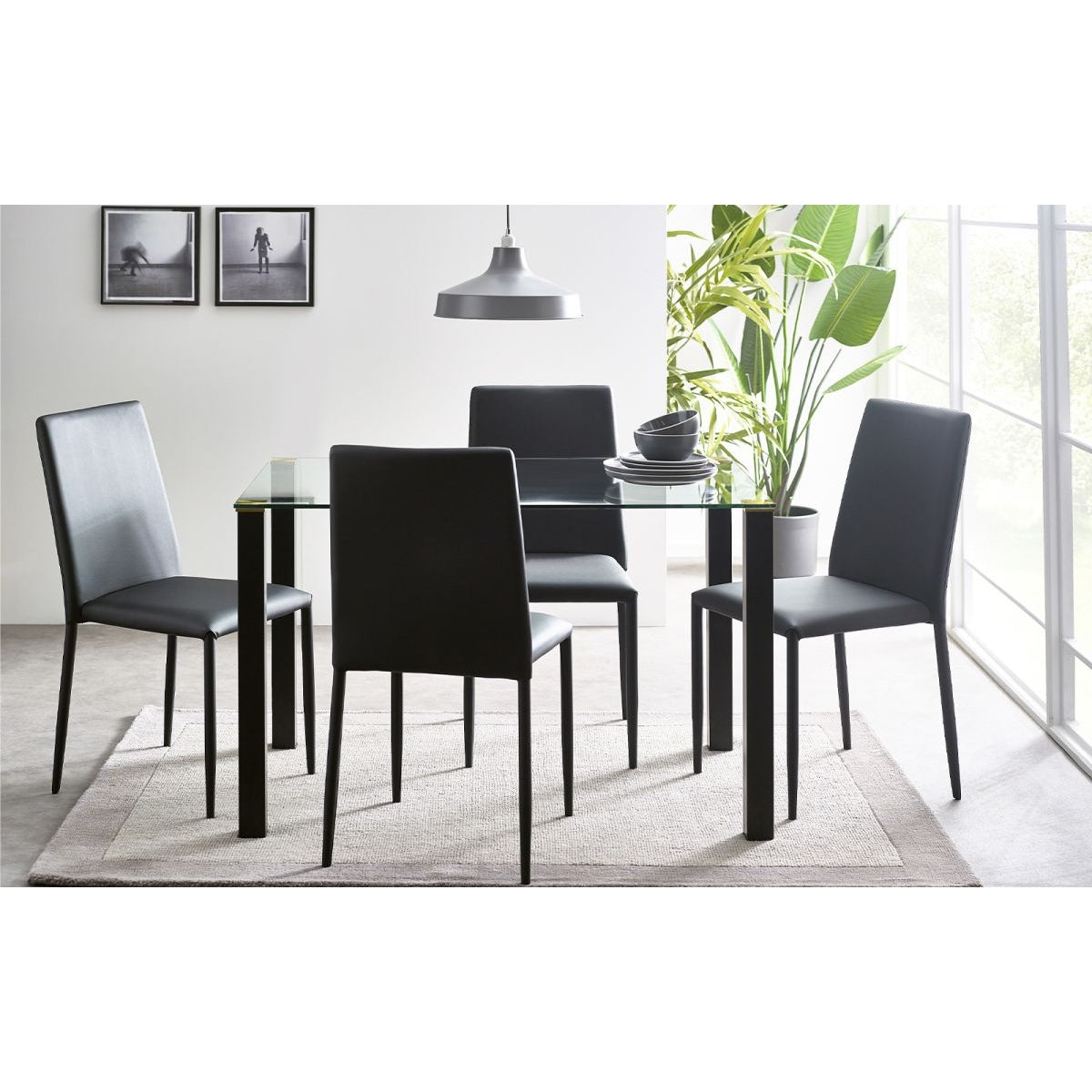 Piero Rectangular Table & 4 Jazz Black Dining Chairs