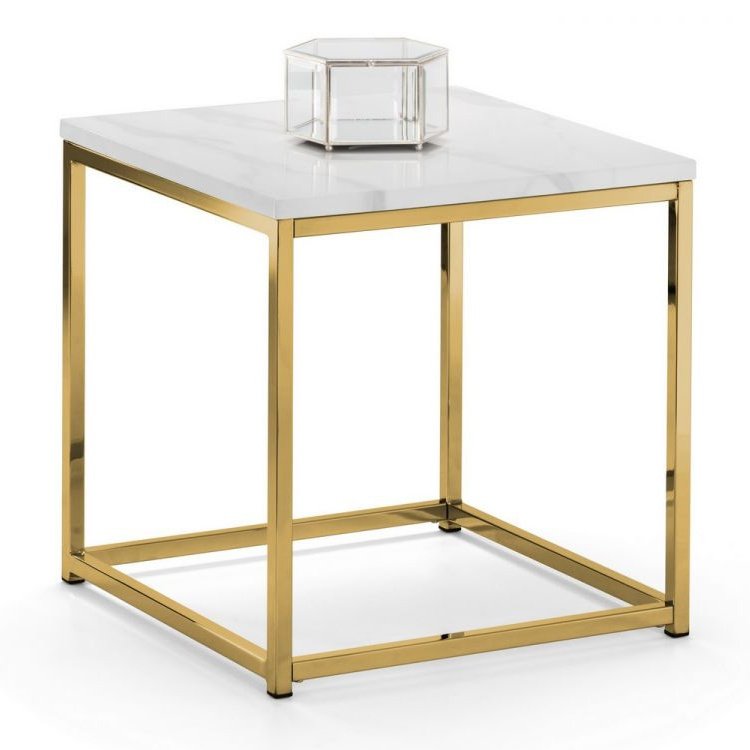 Scala Gold White Marble Top Lamp Table