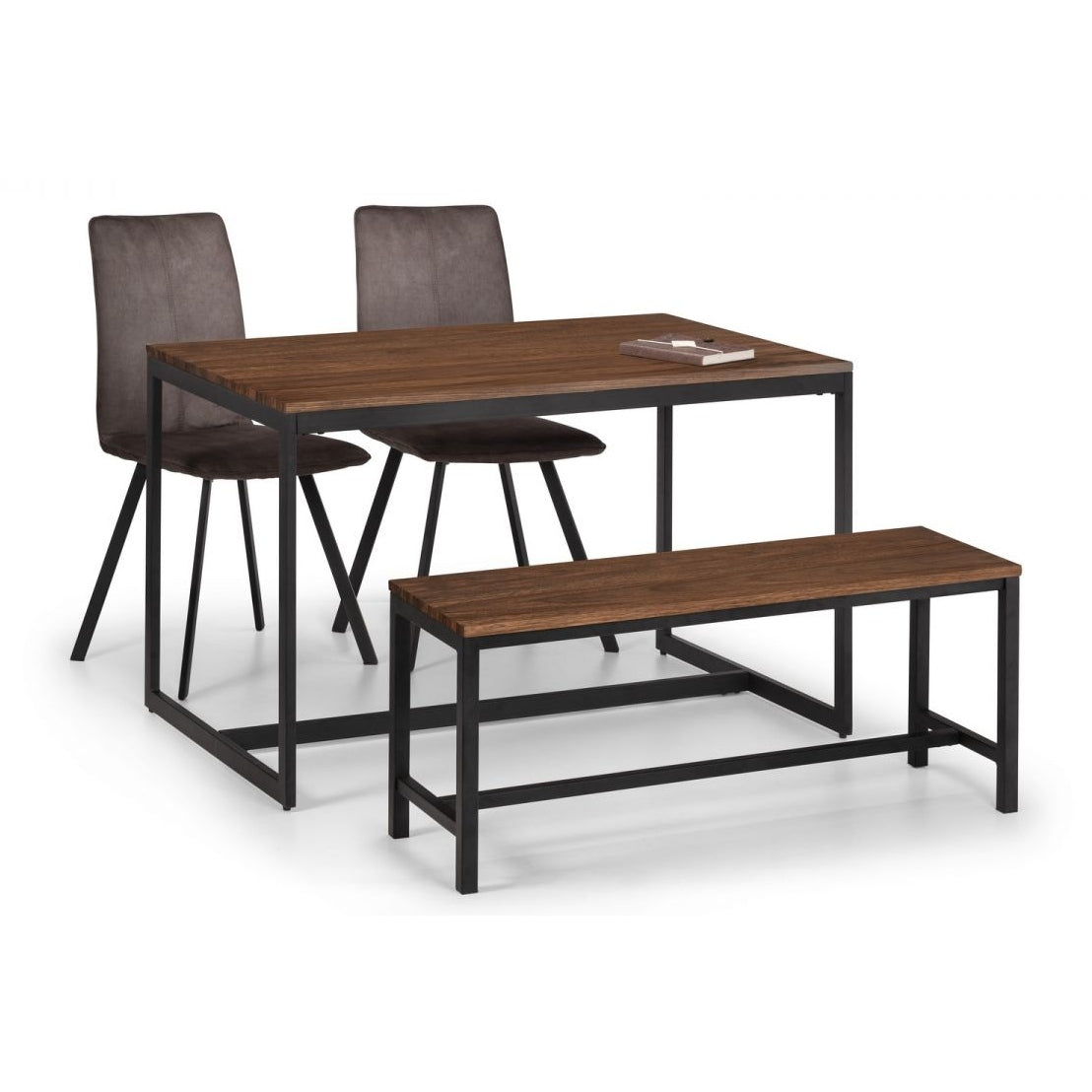 Tribeca Walnut Dining Table, Bench & 2 Monroe Chairs