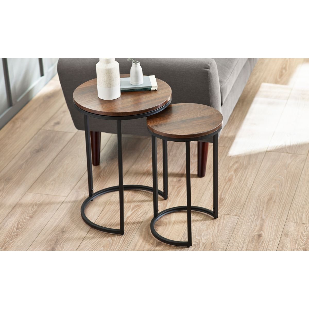 Tribeca Round Nesting Side Tables - Walnut