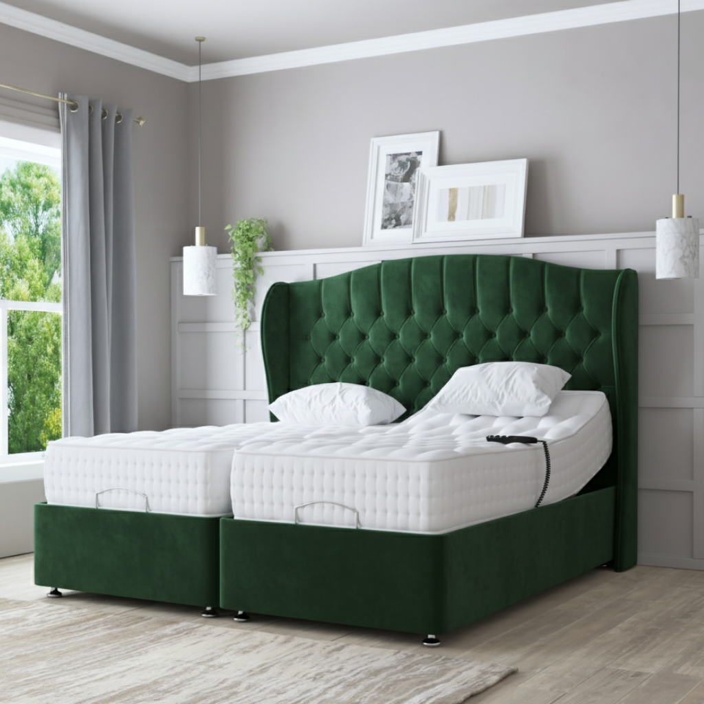 LuxeSleep Winged Adjustable Bed with Memory Foam Mattress – Dual Motor Electric Base for Ultimate Comfort