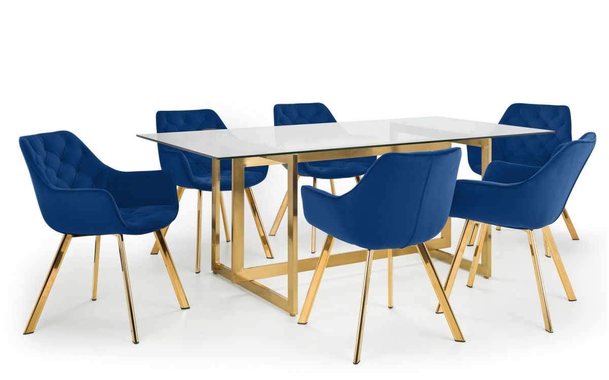 Minori Dining Table & 6 Lorenzo Blue Dining Chairs