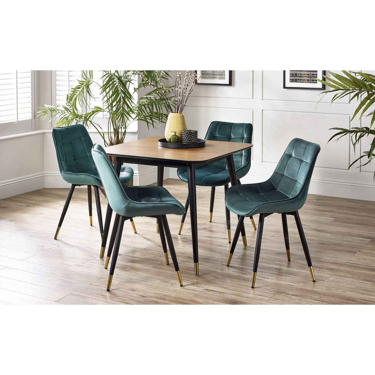 Findlay Square Dining Table & 4 Hadid Green Chairs