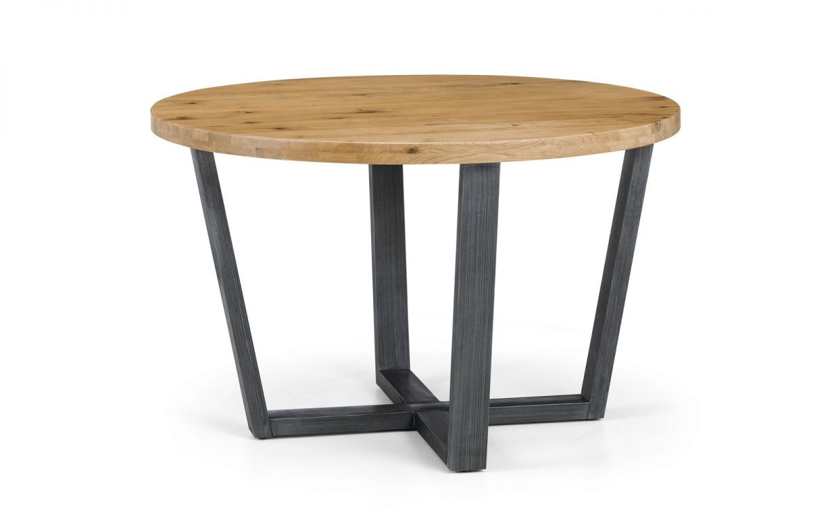 Brooklyn Round Table Oak & 4 Luxe Dining Chairs Brown