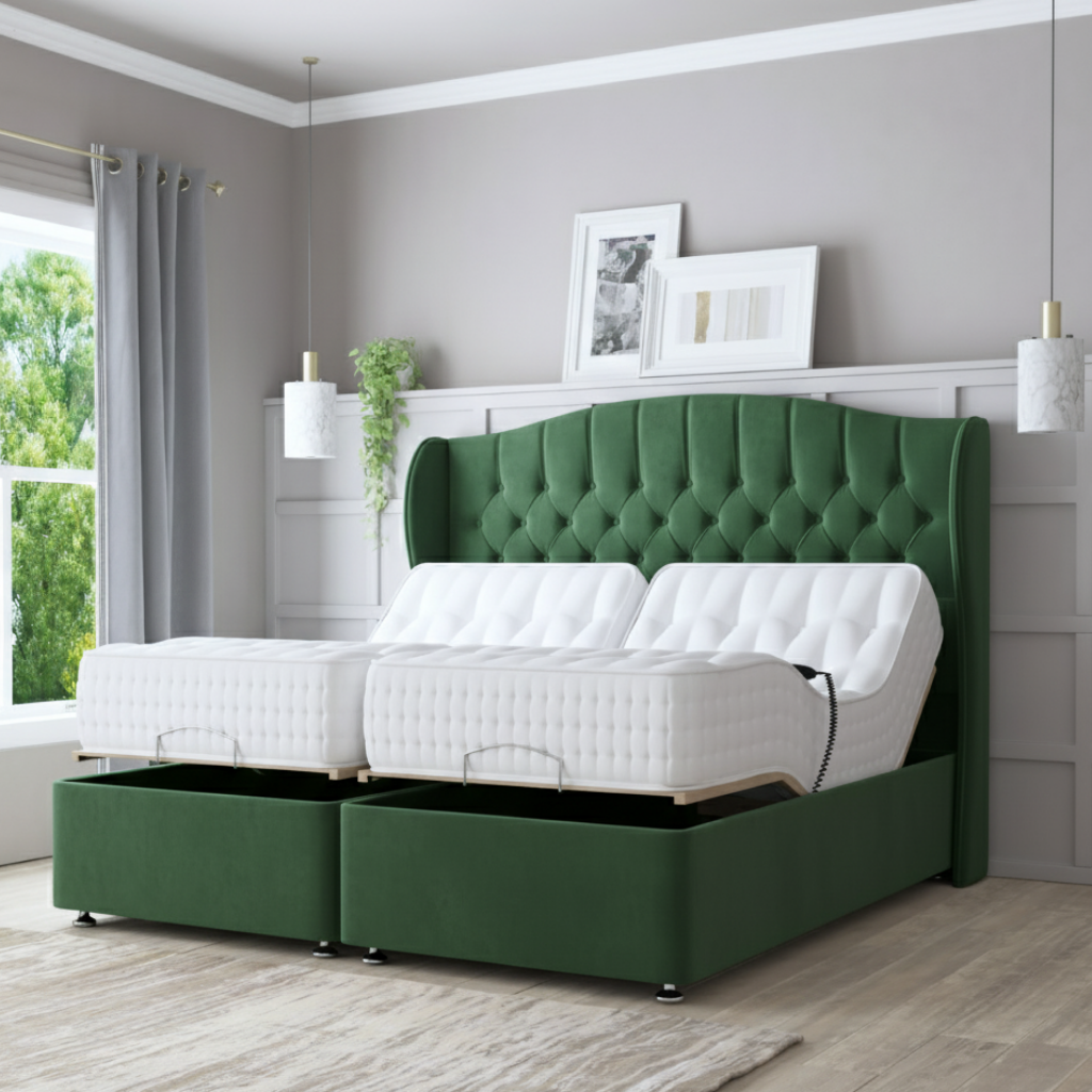 LuxeSleep Winged Adjustable Bed with Memory Foam Mattress – Dual Motor Electric Base for Ultimate Comfort