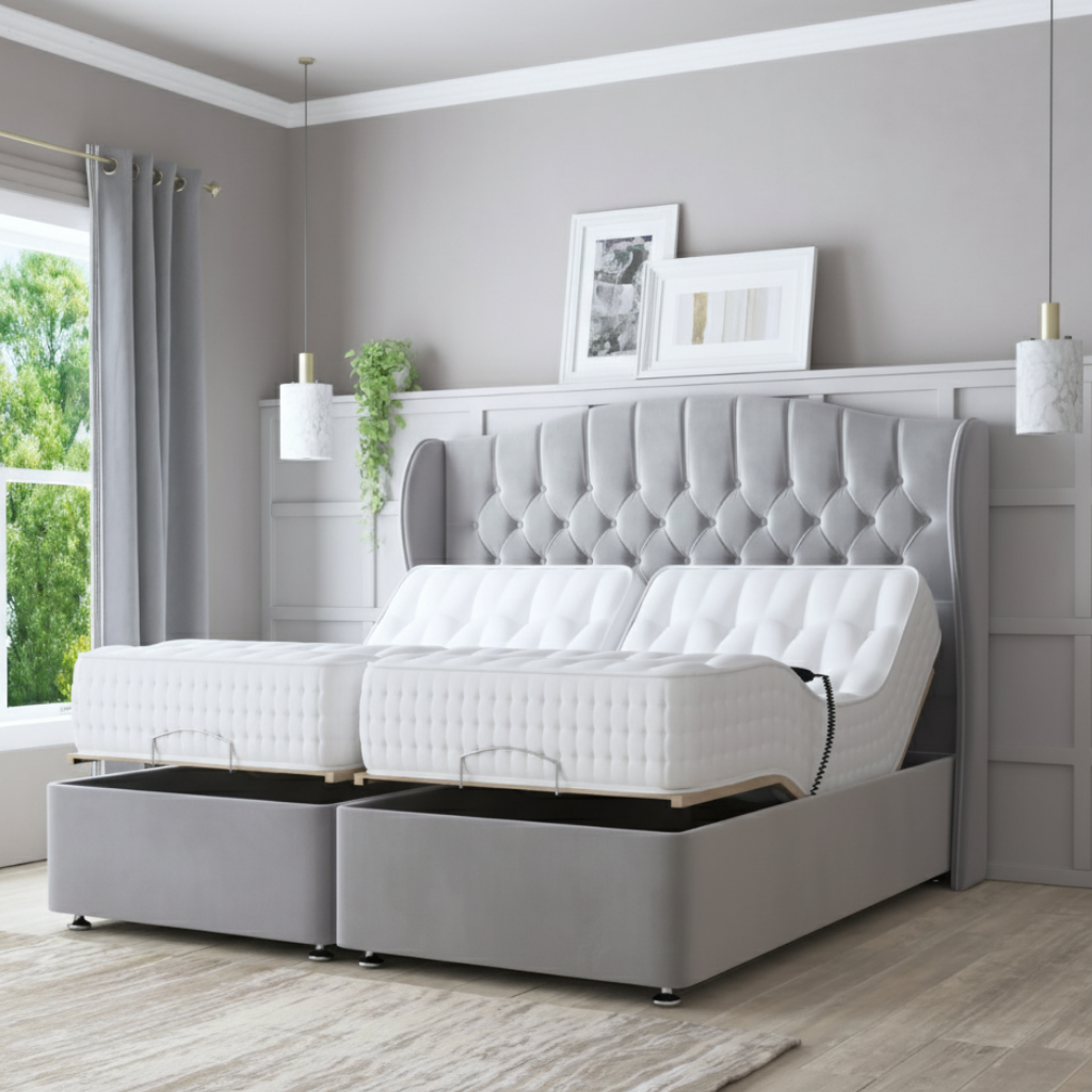 LuxeSleep Winged Adjustable Bed with Memory Foam Mattress – Dual Motor Electric Base for Ultimate Comfort