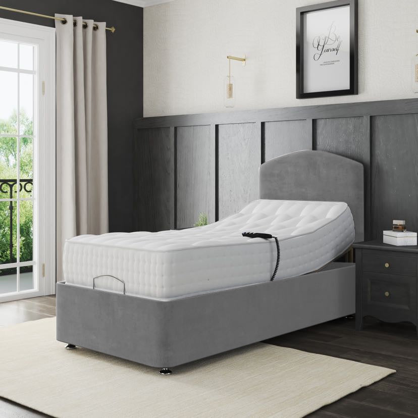 Zurich Electric Adjustable Bed Set Fabric Pocket Sprung Mattress Plain Headboard