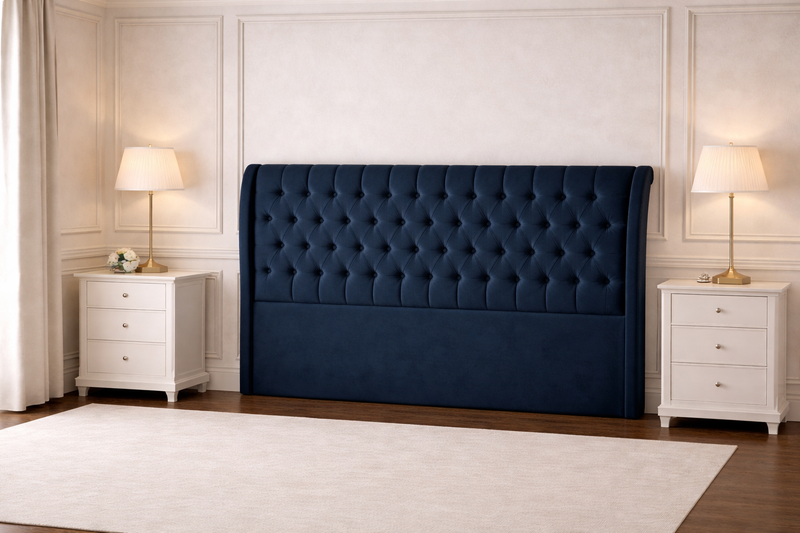 Luxury Winged Chesterfield Headboard with Tufted Upholstery Wooden Strutted