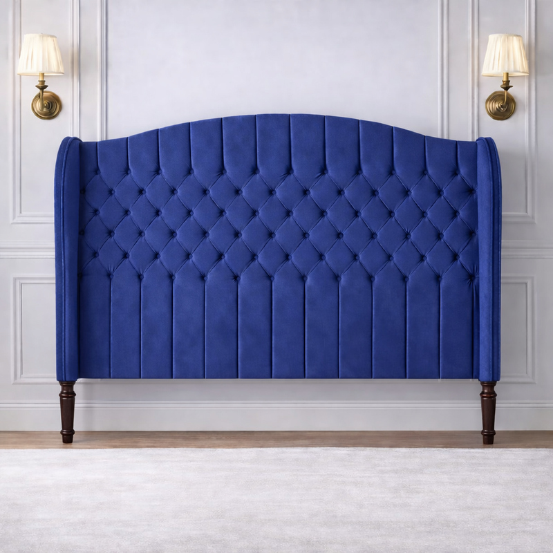 Luxury Winged Chesterfield Headboard with Tufted Upholstery Wooden Strutted