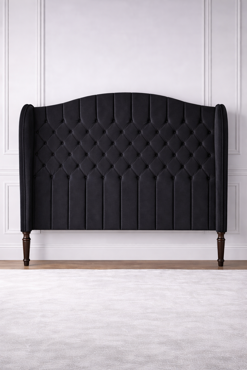 Luxury Winged Chesterfield Headboard with Tufted Upholstery Wooden Strutted