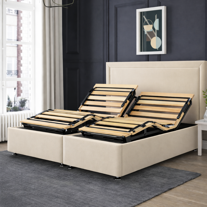 Hampton Adjustable Bed with Floor-Standing Headboard – German Engineered Electric Divan Bed for Comfort & Support