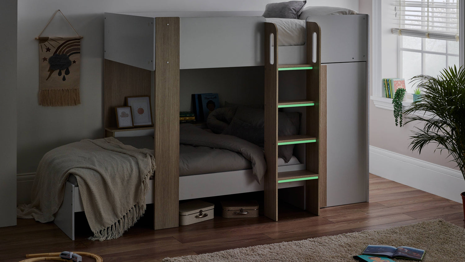 Horizon Bunk Bed - Pale Wood And White