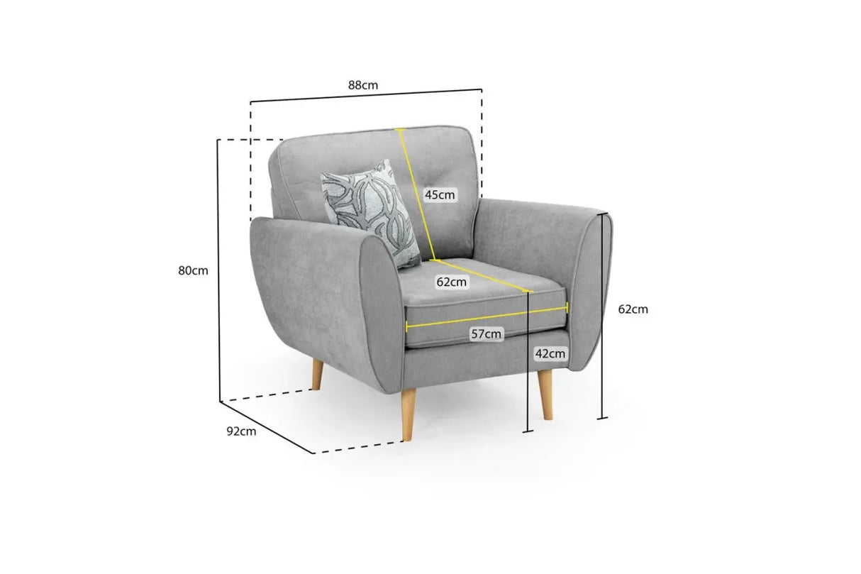 Zinc 1 Seater Arm Chair Grey Sofa