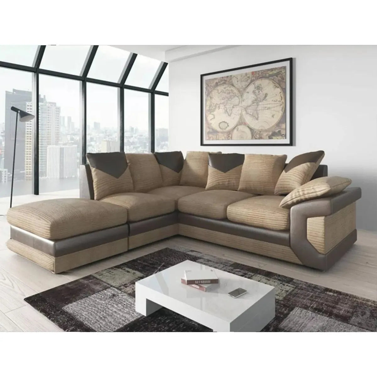 Dino Lush Scatterback Brown Fabric Sofa Left Hand Facing Corner