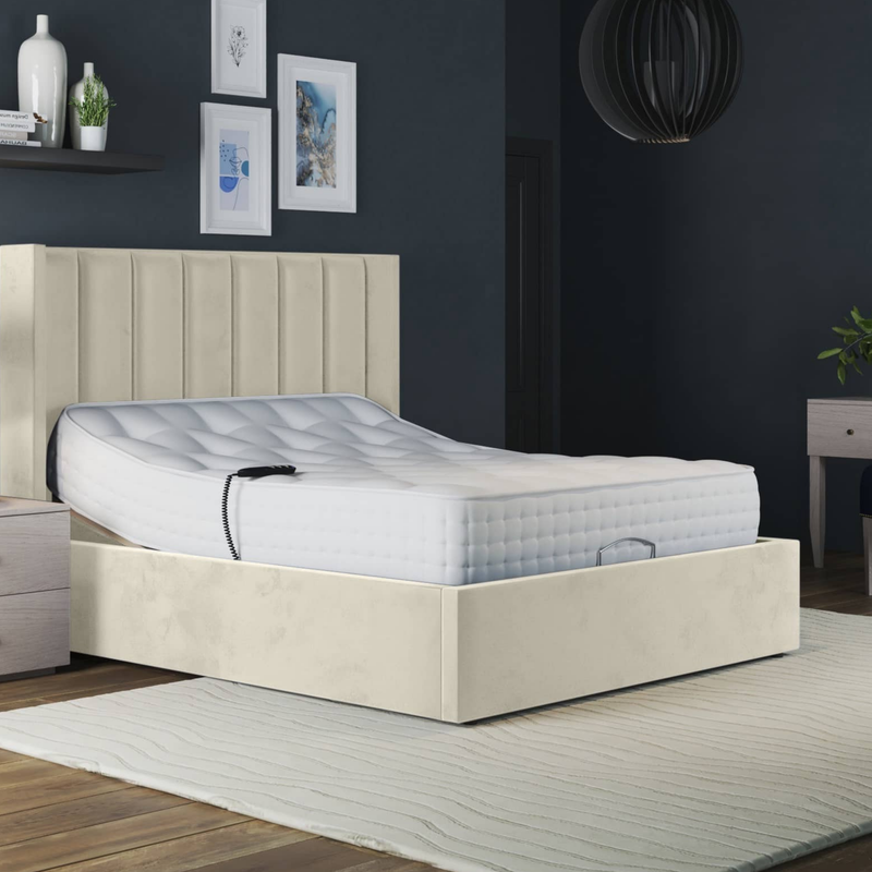 Paris Electric Adjustable Bed Frame with Winged Headboard – Dual Motor Comfort & Luxury Support | CREAM