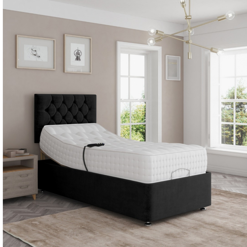 Madeline Electric Adjustable Bed Set Fabric Pocket Sprung Mattress Chesterfield Headboard