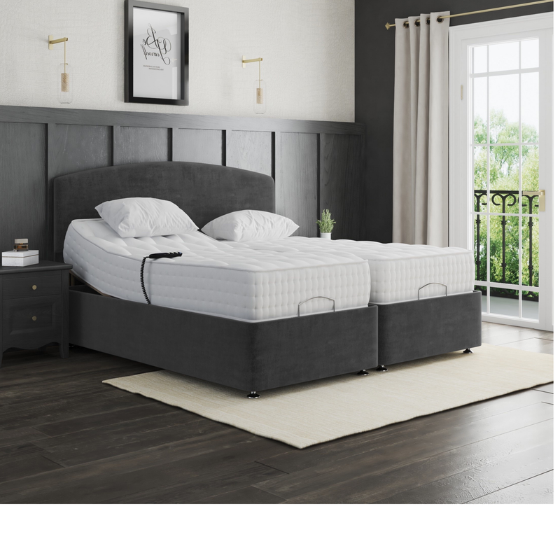 Zurich Electric Adjustable Bed Set Fabric Pocket Sprung Mattress Plain Headboard