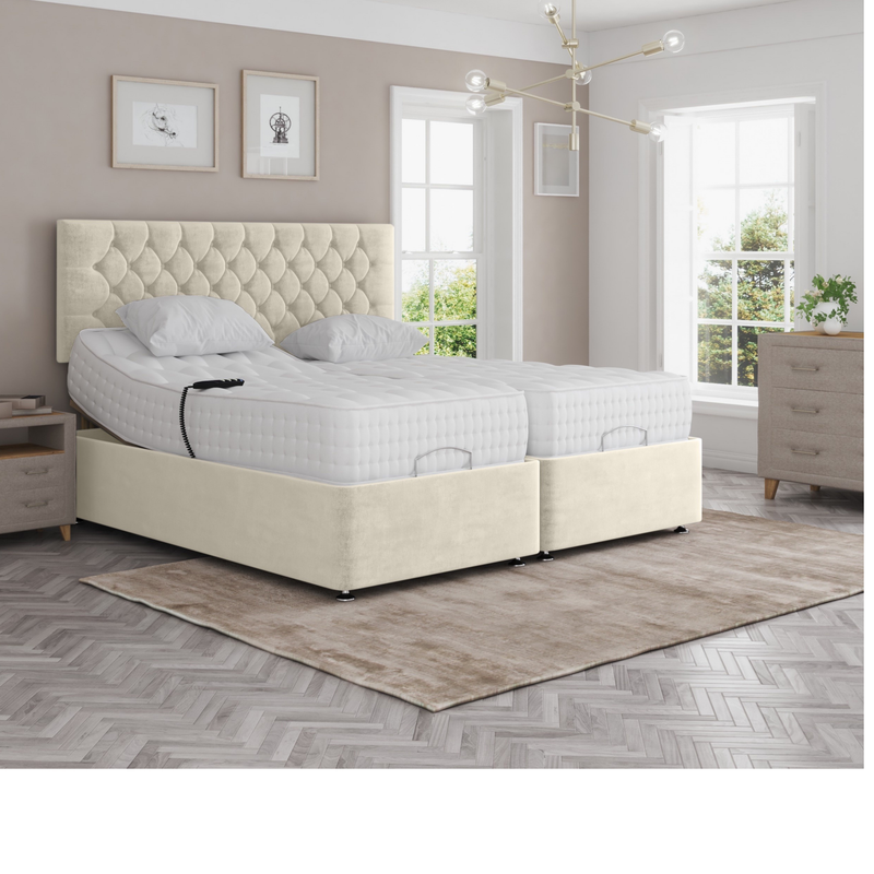 Madeline Electric Adjustable Bed Set Fabric Pocket Sprung Mattress Chesterfield Headboard
