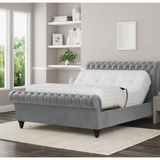 Emma Electric Adjustable Upholstered Sleigh Bed Frame – German Engineered Comfort & Luxury Support | WHITE