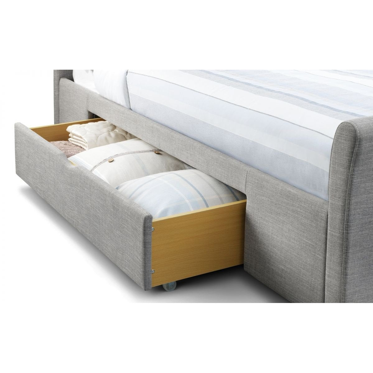 Capri Fabric Bed with 2 Drawers - Light Grey Linen