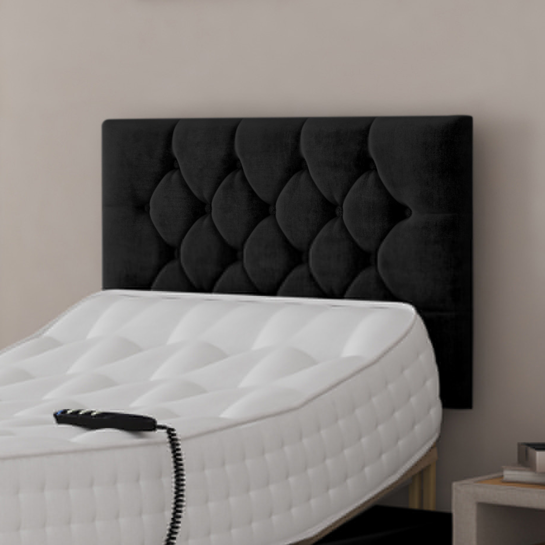 Madeline Electric Adjustable Bed Set Fabric Pocket Sprung Mattress Chesterfield Headboard
