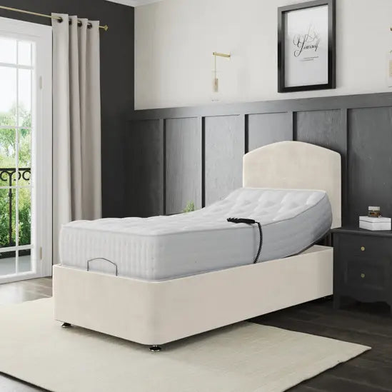Zurich Electric Adjustable Bed Frame – Fabric Divan Base & Plain Headboard | CREAM
