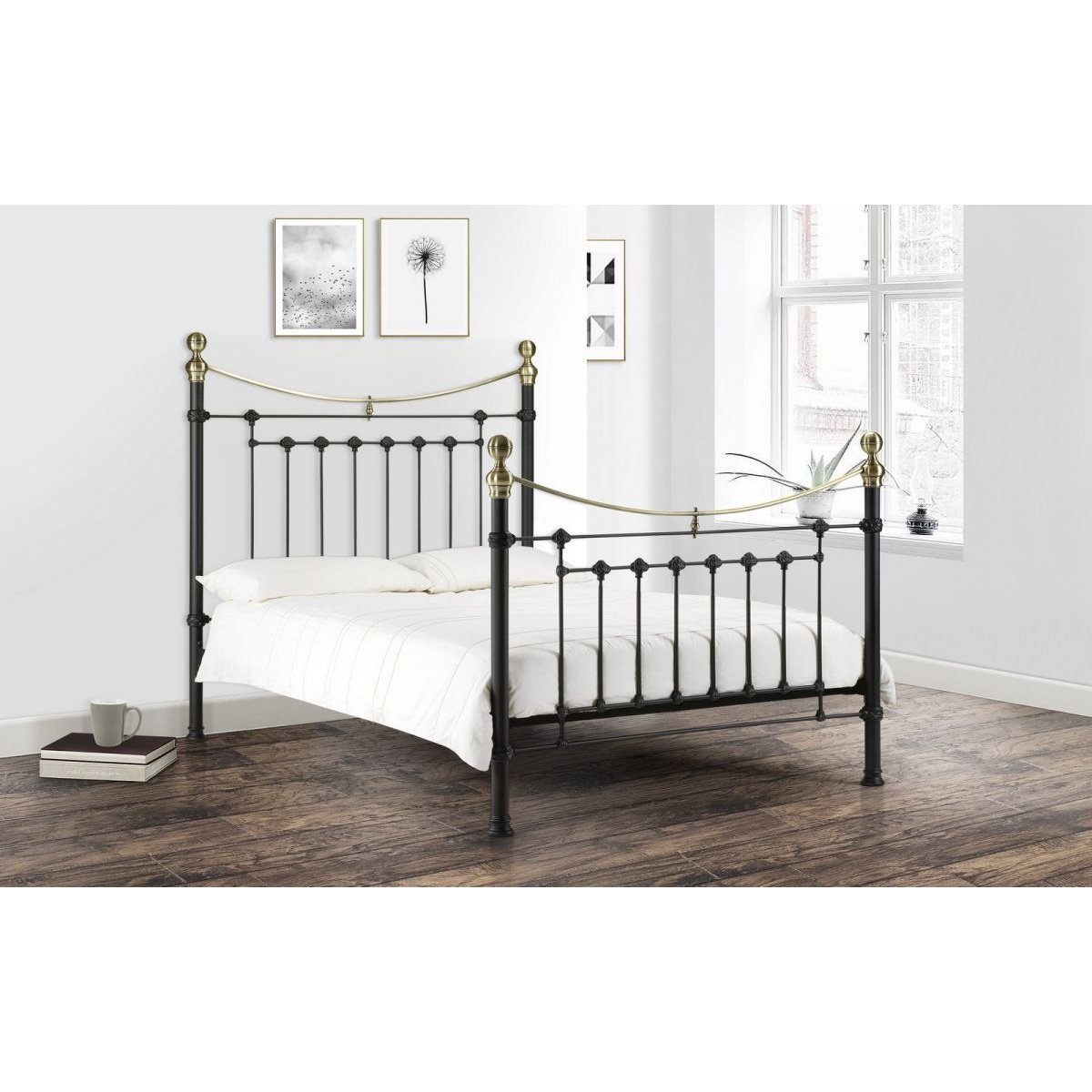 Victoria Bed - Satin Black & Brass